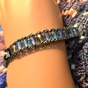 Vintage 7", Silver and Blue Faceted Bead Ladder Design Bracelet